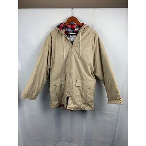 Misty Harbor Beige Hooded Raincoat With Plaid Lining & Front Pockets